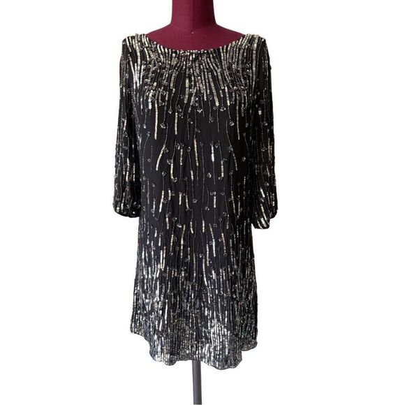 Alice + Olivia Mini Dress Sequin Beaded size XS Black - Picture 1 of 16